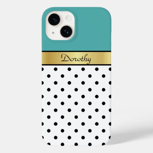 Unique Turquoise Blue White and Black Polka Dots Case_Mate iPhone 14 Case