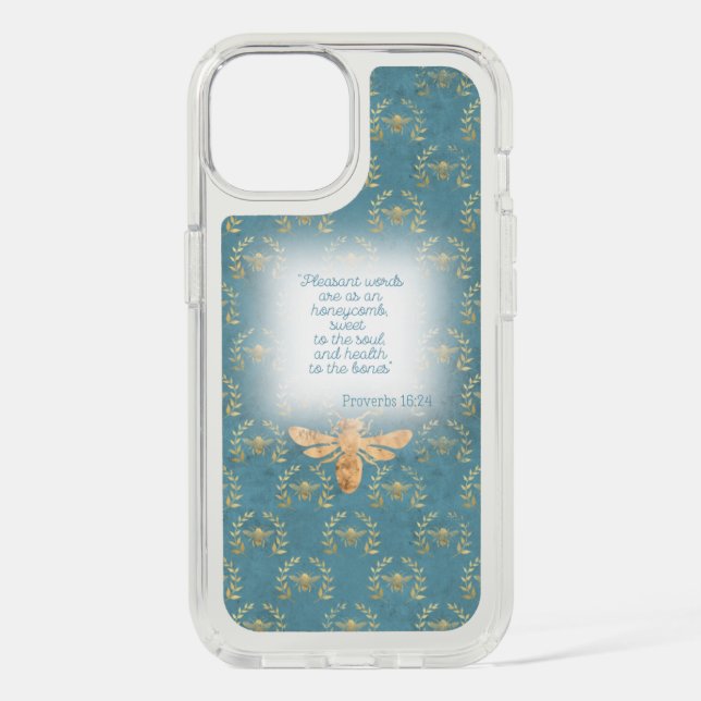 Unique Turquoise Gold Bee Wreath Grid Faith Speck iPhone Case (Front)
