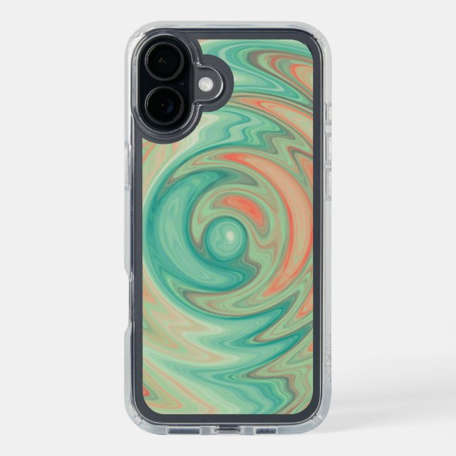 Unique Turquoise Green Teal Blue Orange Swirl Art Speck iPhone Case (Front (Black))