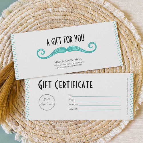 Unique turquoise logo barber shop gift certificate