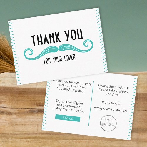 Unique turquoise logo barber shop thank you note business card