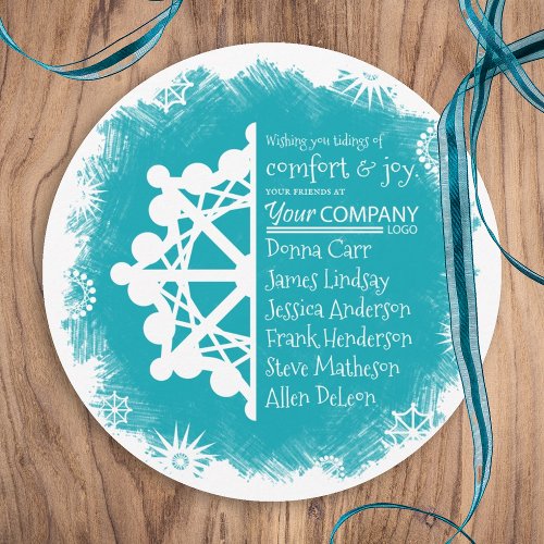 Unique Turquoise Red White Business Holiday Card