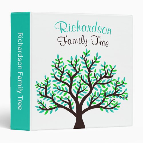 Unique Turquoise Spring Green Leafy Family Tree  3 Ring Binder