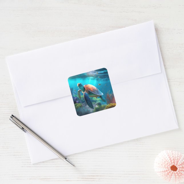 Unique Turtle Image Square Sticker Roll for Crafts (Envelope)