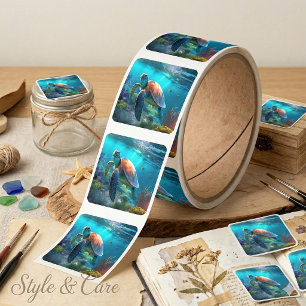 Unique Turtle Image Square Sticker Roll for Crafts