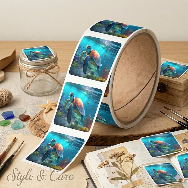 Unique Turtle Image Square Sticker Roll for Crafts (Unique Turtle Image Square Sticker Roll for Crafts)