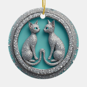 Unique Twin Crystal Cat Ornament Jewelry Sculpture