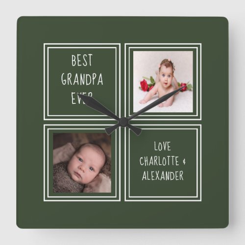 Unique Two Photo Green Template Square Wall Clock