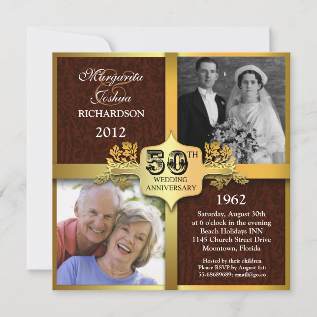 unique two photos 50th anniversary invitations (Front)