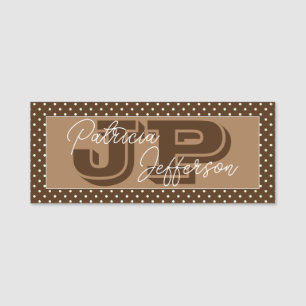 Unique Two Tones Brown White Dotted Monogram Name Tag
