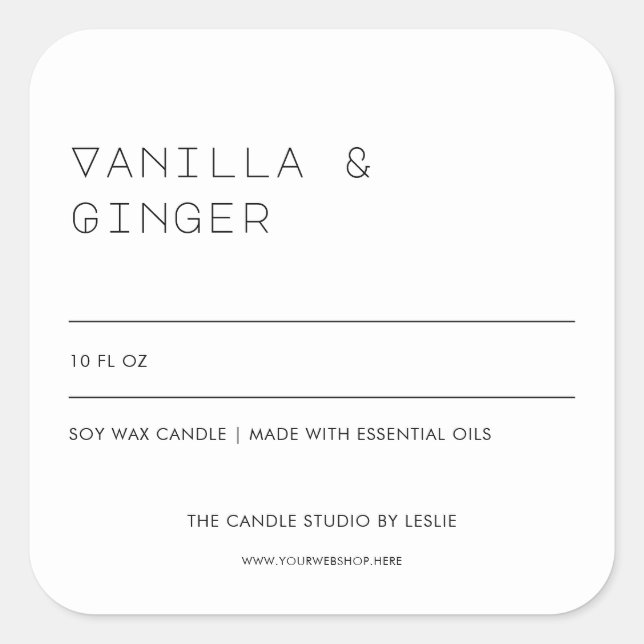 Unique Typography Black White Packaging Candle Square Sticker (Front)