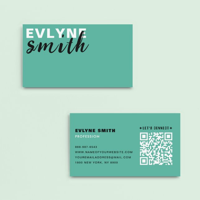 Unique Typography Script QR CODE Website Green Business Card (Creator Uploaded)