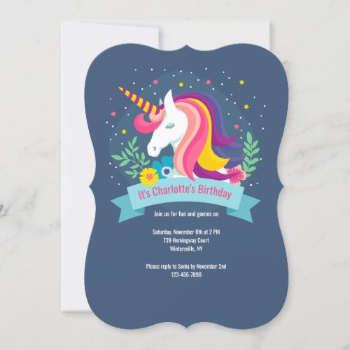 Unique Unicorn Birthday Party Invitation