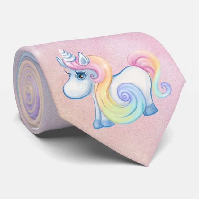 Unique Unicorn Pastel Cloud Neck Tie (Rolled)