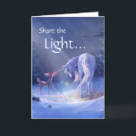 Unique Unicorn Rudolph Merry Christmas Holiday Card<br><div class="desc">Share the light with others this holiday season by sending out your own unique personalized unicorn Christmas cards. The unique watercolor and mixed media artwork illustration by the artist Raphaela Wilson, depicts a magical unicorn in a winter forest touching its ice crystal horn tip to Rudolph's red nose, setting it...</div>