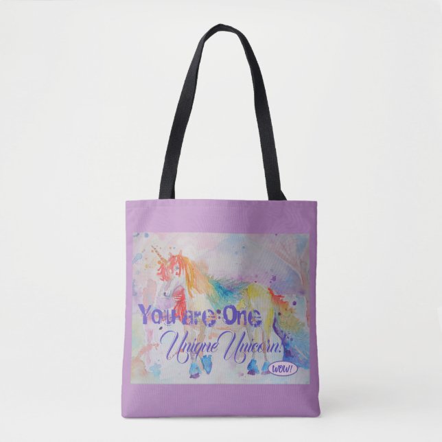 Unique Unicorn Watercolour Rainbow Girls Tote Bag (Front)