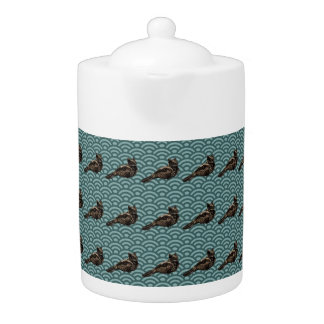 Unique unusual Dragon Bird geometric teal teapot