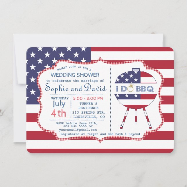 Unique USA flag 4th of July Party I DO BBQ Invite (Front)