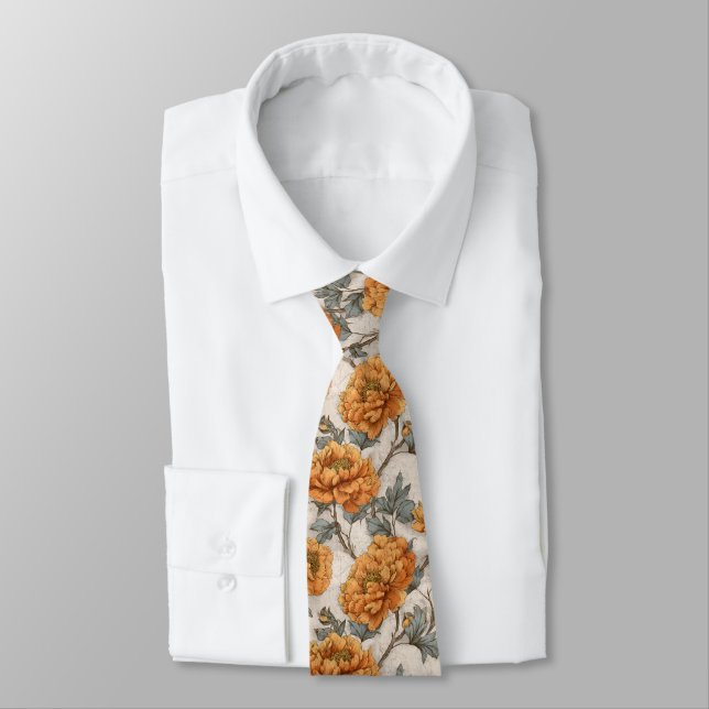 Unique Valentine Gifts For Boyfriend Peonies Flowe Neck Tie (Tied)