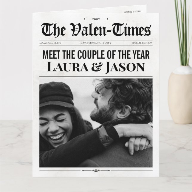 Unique Valentines Day Card, Couples Newspaper Gift Card (Front)