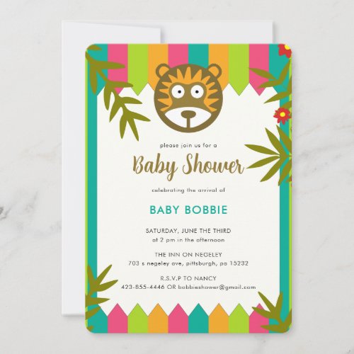 Unique Vibrant Jungle_Theme Lion Baby Shower Party Invitation