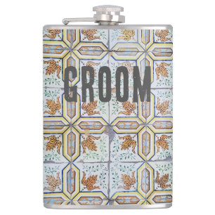 Unique Vintage Blue Portuguese Tile Groom Flask