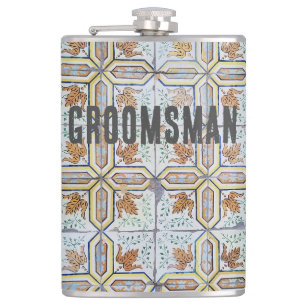 Unique Vintage Blue Portuguese Tile Groomsman Flask