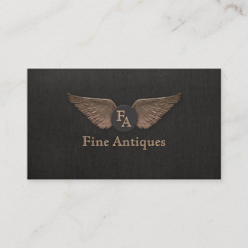 Unique Vintage Bronze Wings Monogram Black Business Card
