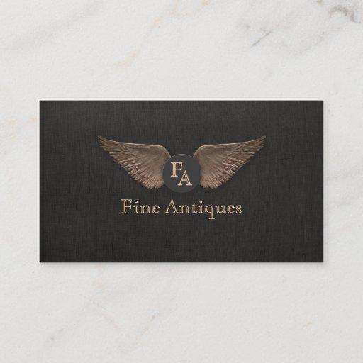 Customizable Unique Vintage Bronze Wings Monogrammed Black Business Card Templates