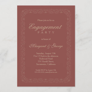 Unique Vintage Burgundy Red Engagement Party Invitation