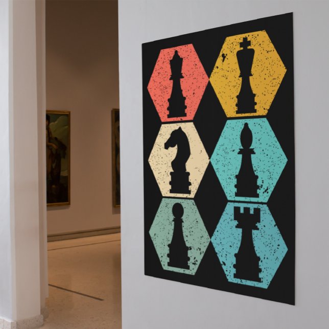 Unique Vintage Chess Pieces Sunset Poster (vintage chess wall art)