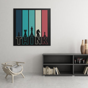 Unique Vintage Chess Pieces Think Colorful Poster