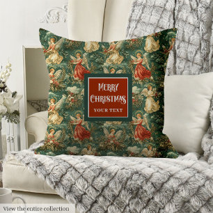 Unique Vintage Christmas Angels Pastel Colors Throw Pillow