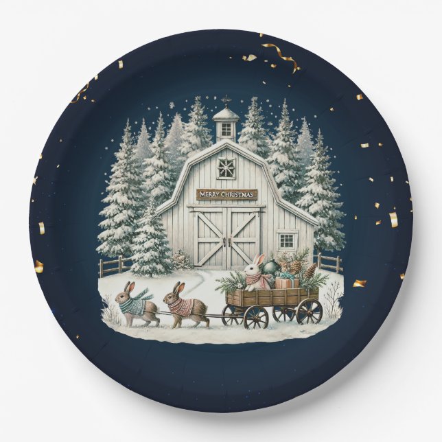Unique vintage Christmas Scenery Paper Plates (Front)