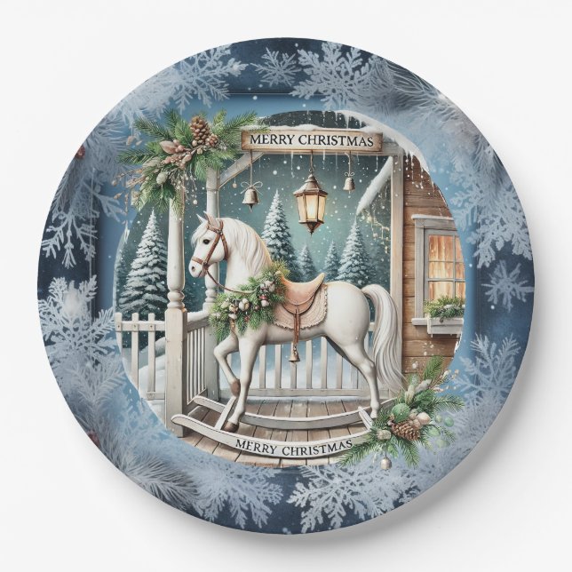 Unique vintage Christmas Scenery Paper Plates (Front)