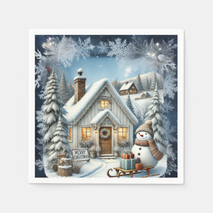 Unique vintage Christmas Scenery Paper Plates Napkins