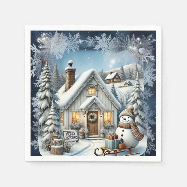 Unique vintage Christmas Scenery Paper Plates Napkins (Front)