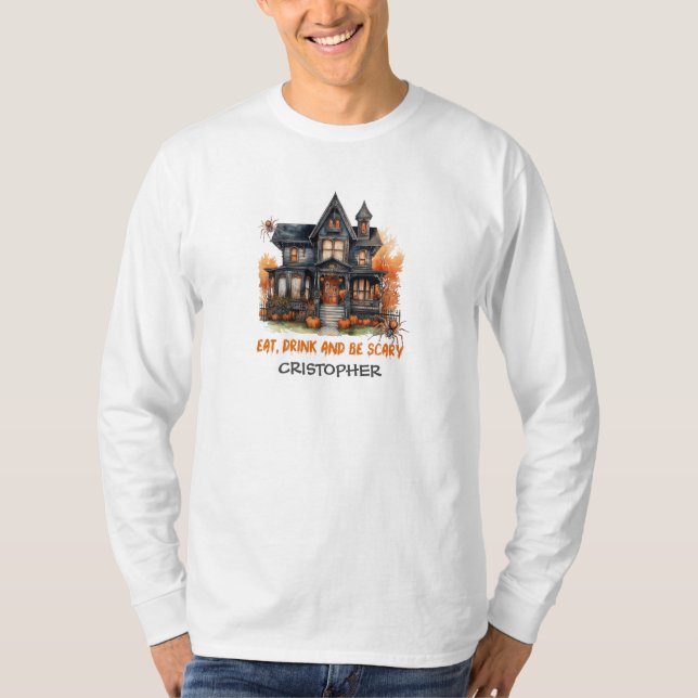 Unique vintage classic Halloween haunted house T-Shirt (Front)