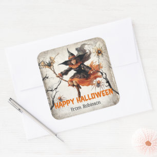 Unique vintage classic spooky cute bad witch square sticker