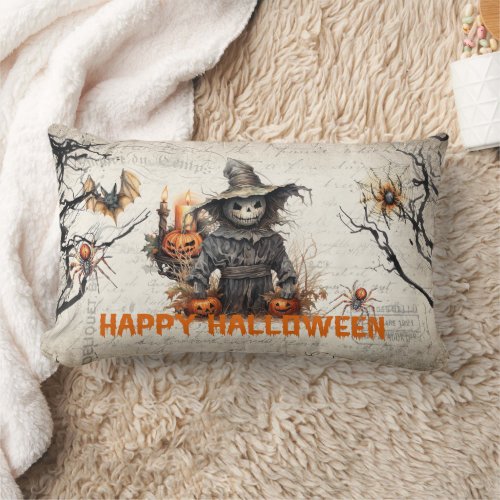 Unique vintage classic spooky scarecrow lumbar pillow