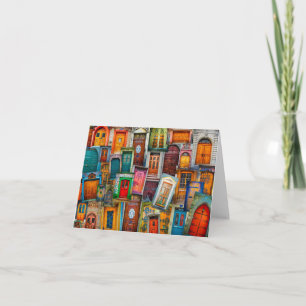 Unique Vintage Door Collage Pattern Travel Card