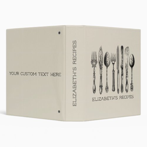 Unique Vintage Flatware and Your Text Recipe 3 Ring Binder