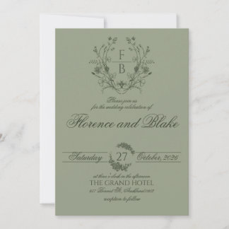 Unique Vintage Fleur et Feuille Wedding Invitation