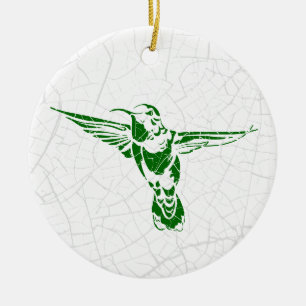 Unique Vintage Floral Christmas Hummingbird Ceramic Ornament