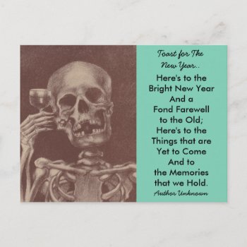 Unique Vintage Happy Skeleton Toasting New Year's Holiday Postcard by layooper at Zazzle