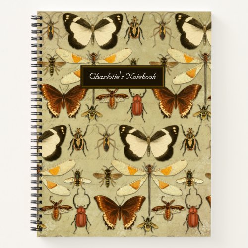 Unique Vintage Insects Pattern Warm Yellow Orange Notebook