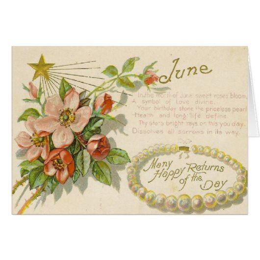 Unique Vintage June Birthday Greeting Card (Front Horizontal)
