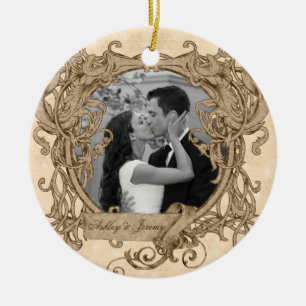 Unique Vintage Our First Christmas Together Photo Ceramic Ornament