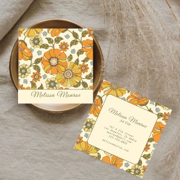 Unique Vintage Retro Flowers Typography Sage Green Square Business Card by _Simplicity at Zazzle