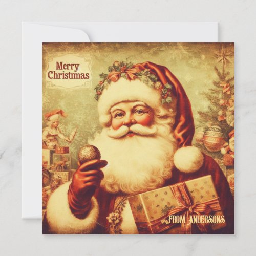 Unique vintage retro illustration Santa Claus Holiday Card